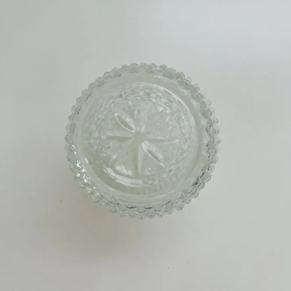 Vintage Diamond Point Glass Syrup Dispenser With Chrome Plated Lid Hinged Lever